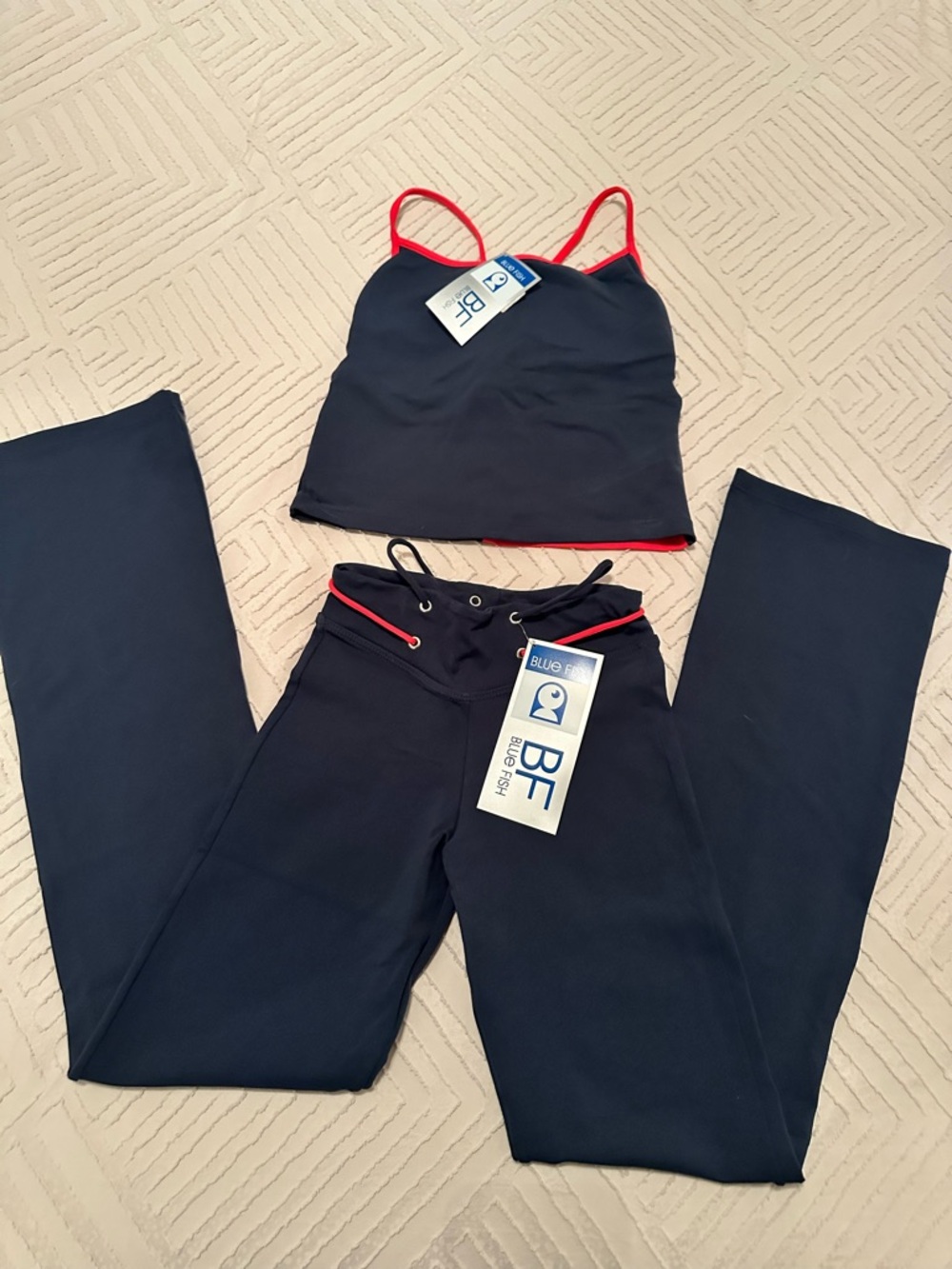 Blue Fish Navy Active Crop Tank and Drawstring Pants with Red Piping